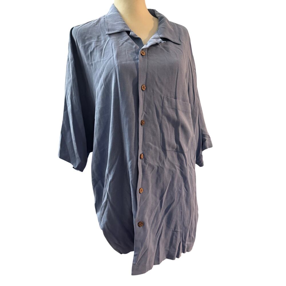 Tommy Bahama 100% Silk Camp Shirt, Slate Blue, Hawaiian Resort, Men's XL